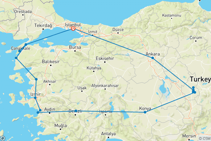 Carte du circuit Merveilles de la Turquie - classique, été, base, 11 jours