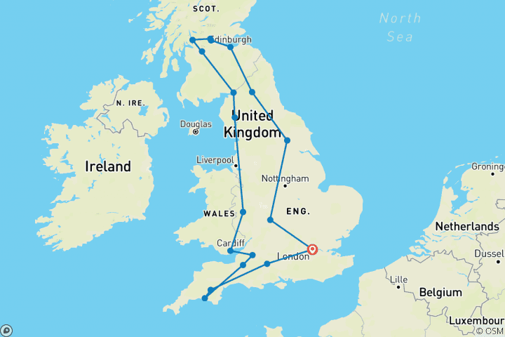 Carte du circuit Best of Britain - classique, hiver, 11 jours