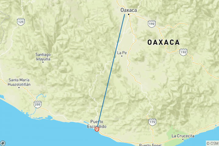 Map of Oaxaca to Puerto Escondido: Day of the Dead