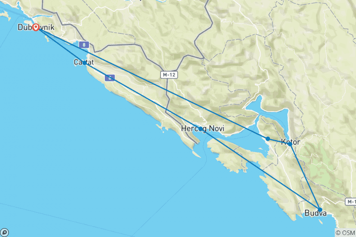 Map of Montenegro Sailing - Dubrovnik to Dubrovnik