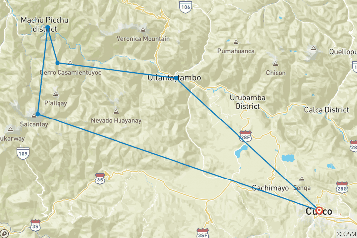 Map of Salkantay Trek & Machu Picchu