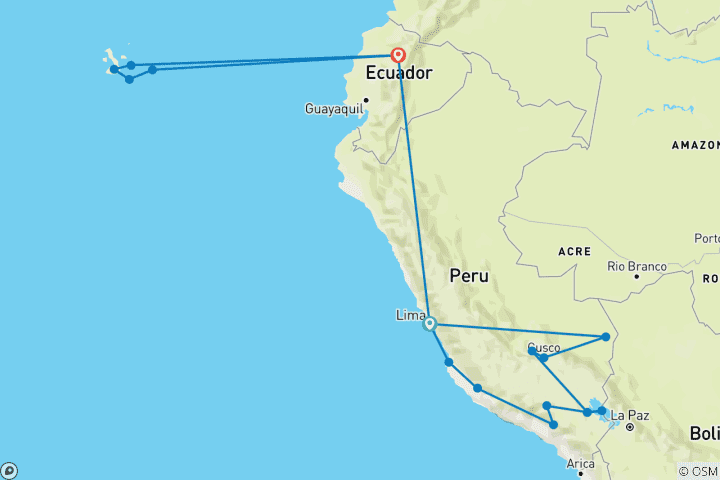 Mapa de Explorador de Perú y Galápagos (18 destinations)