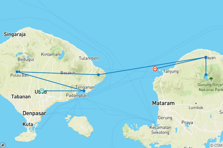 Map of Bali, Lombok & Gili Islands: Hike, Bike, Raft & Snorkel