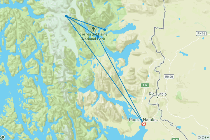 Carte du circuit Torres del Paine - Le W Trek