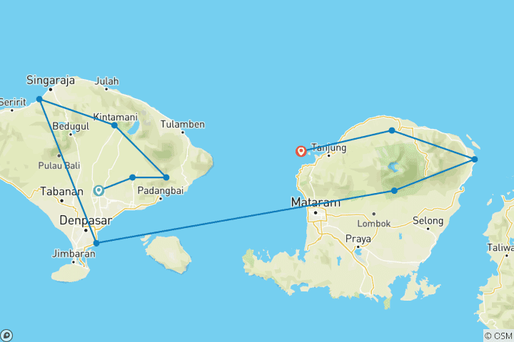 Kaart van Avontuur op Bali & Lombok (van Ubud naar Gili eilanden)