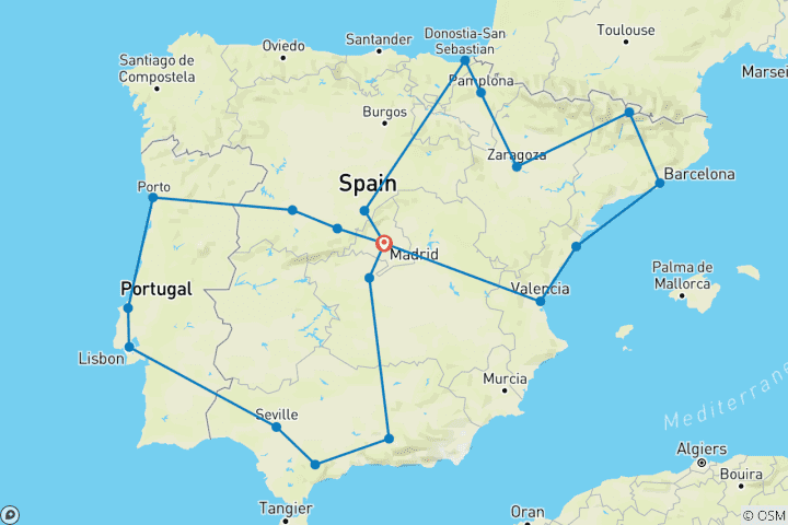 Kaart van Ontdekkingsreis door Spanje & Portugal