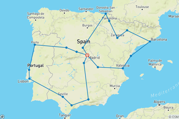 Carte du circuit Exploration de l'Espagne et du Portugal