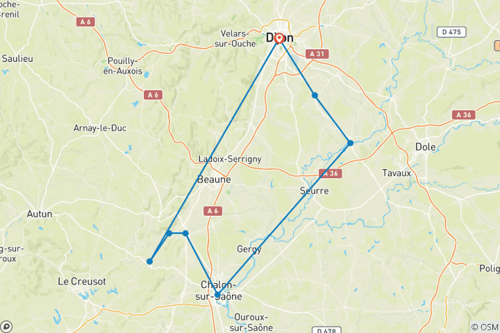 Carte du circuit Gastronomie et vins lors d'une croisière dans la région de Bourgogne (croisière de port à port) (8 destinations)