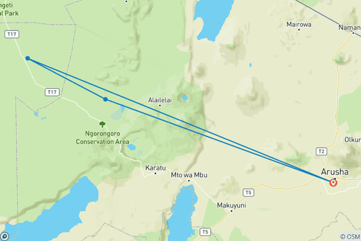 Map of Serengeti & Ngorongoro Safari (4 destinations)