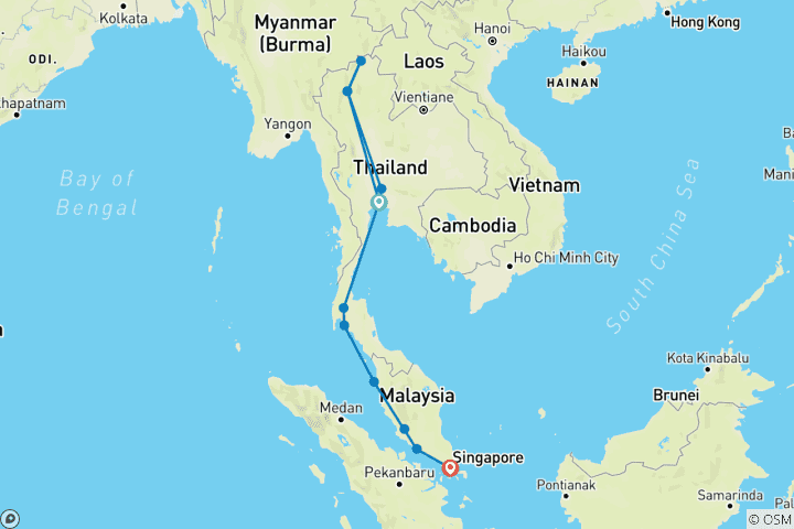 Karte von Von Bangkok nach Singapur (12 Destinationen)