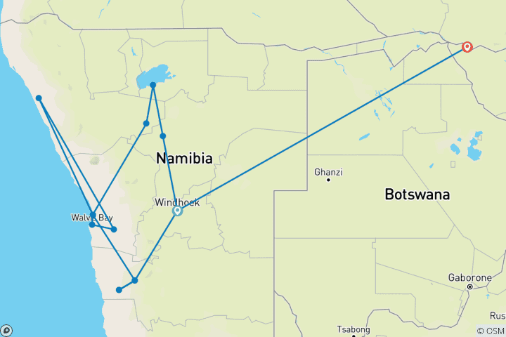 Carte du circuit Journeys : Découvrez la Namibie et les chutes Victoria National Geographic