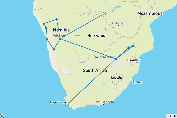 Map of Journeys: Southern Africa Highlights National Geographic Journeys