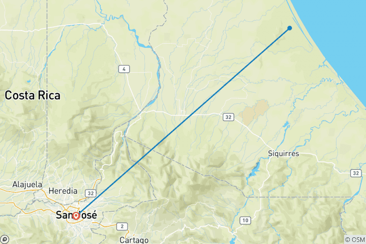 Carte du circuit Visite du parc national de Tortuguero - Aventure indépendante de 4 jours