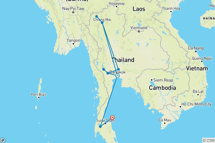 Carte du circuit Nord de la Thaïlande et plages