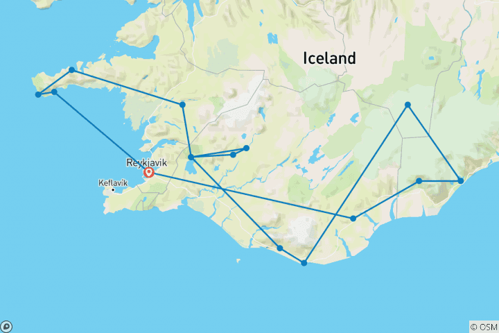 Carte du circuit Snaefellsnes, côte sud et aurores boréales - 5 jours