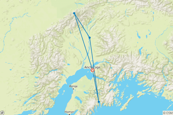 Mapa de Aventura en Alaska, Kenai y Denali