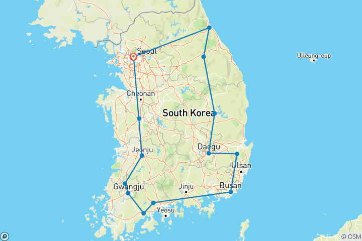 Map of 2026 Discover Korea in 7days: A Curated All-Inclusive Experience with DMZ tour option