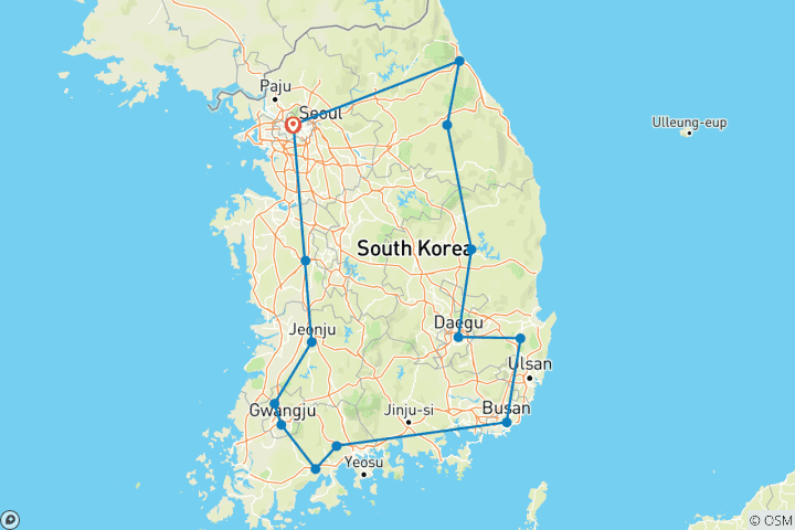 Carte du circuit 2025 Découvrez la Corée en 7 jours :  Un séjour de bien-être