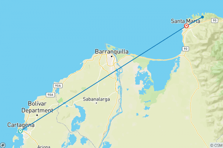 Carte du circuit Aventure sur la côte caraïbe 5J/4N