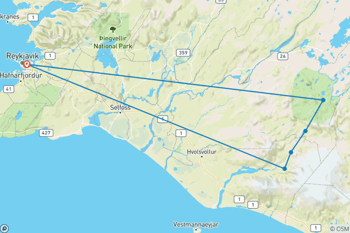 Mapa de Circuito a Laugavegur - Senderismo de 4 días (campamento)