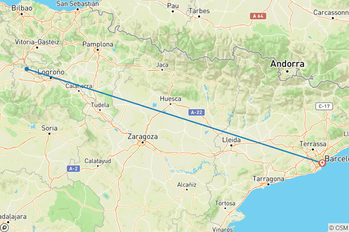 Carte du circuit Barcelone - San Vino Wine Fight Bus aller-retour