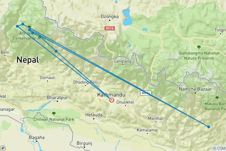 Map of 16 days Pristine Tilicho Lake and Thorung La Pass