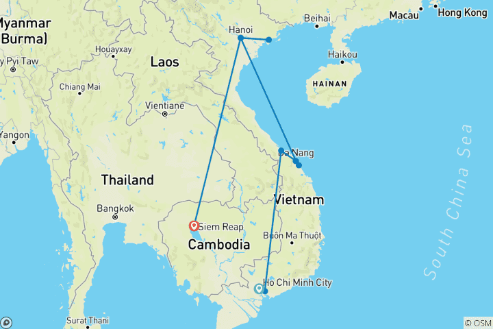 Carte du circuit Vietnam et Angkor Wat - 11 jours