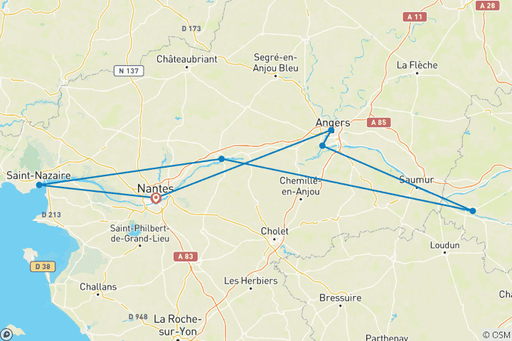 Carte du circuit Croisière royale du Nouvel An sur la Loire - croisière de port à port