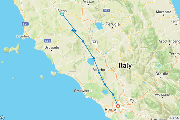 Map of Cycle the Via Francigena - Siena to Rome