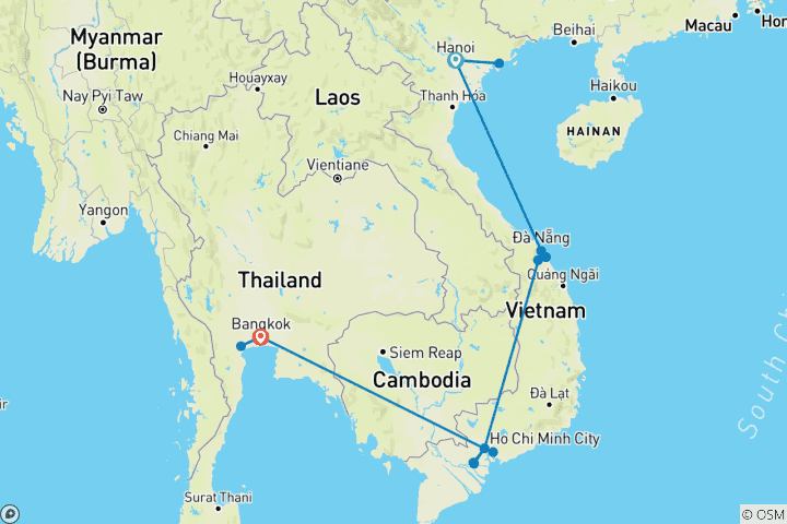 Mapa de Lo mejor de Vietnam y Tailandia experiencia de 12 días