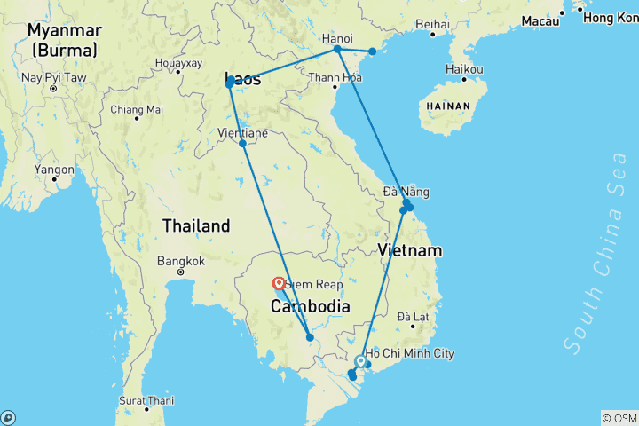 Map of Classic Indochina - 17 Days