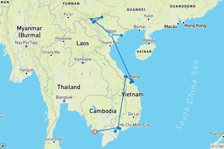 Mapa de Más allá de la ruta turística: una auténtica aventura vietnamita 18 días