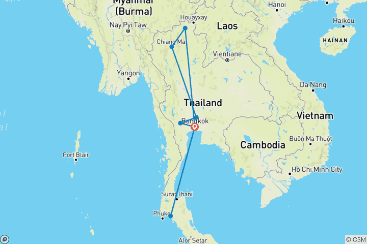 Carte du circuit Les meilleures expériences de Thaïlande : De la montagne à la mer - 14 jours