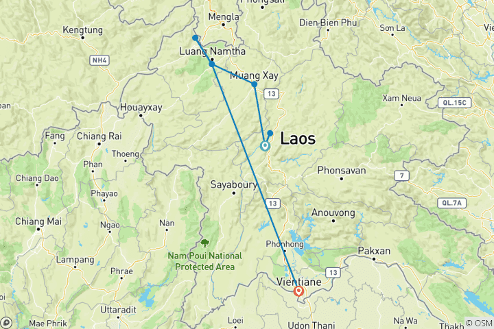 Map of Cultural and Natural Wonders of Laos 9-Day