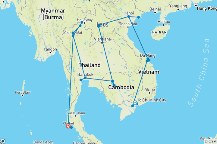 Map of Grand Indochina and Thailand Adventure 25-Day