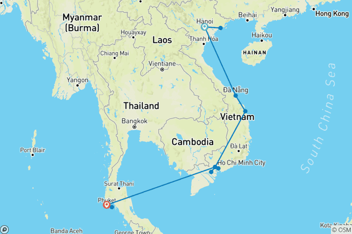 Carte du circuit Le meilleur du Vietnam et Phuket, Thaïlande - 12 jours