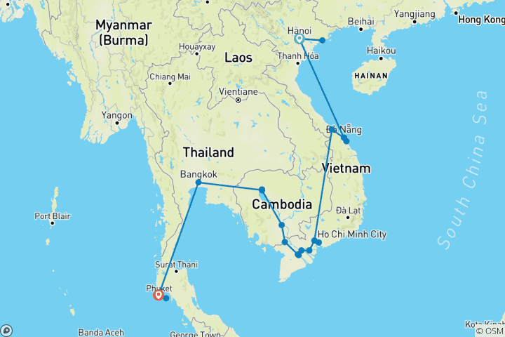 Map of Endless Beauty of Vietnam, Cambodia and Thailand - 19 Days