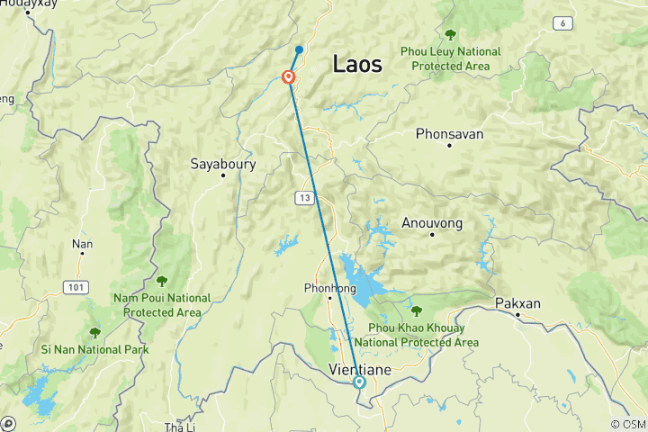 Karte von Laos Express: Vientiane und Luang Prabang Abenteuerreise - 5 Tage