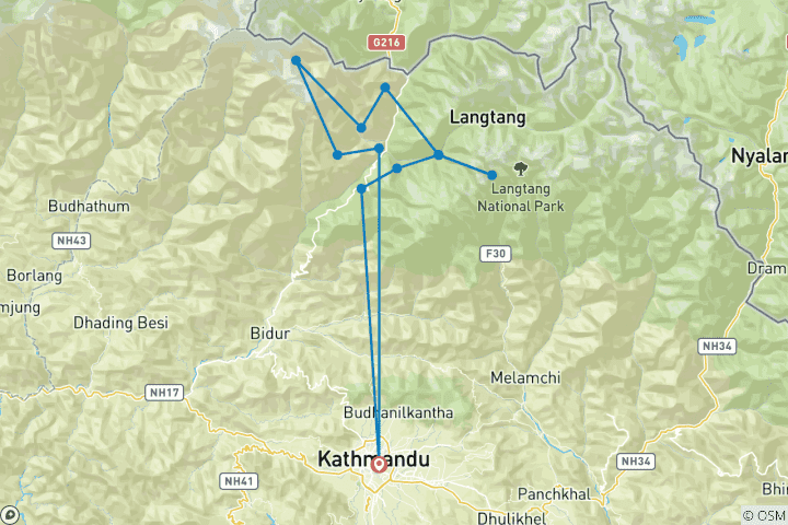 Map of Tamang Heritage & Langtang Valley Trek