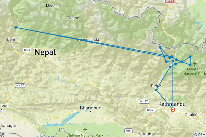 Map of Tamang Heritage & Langtang Valley Trek