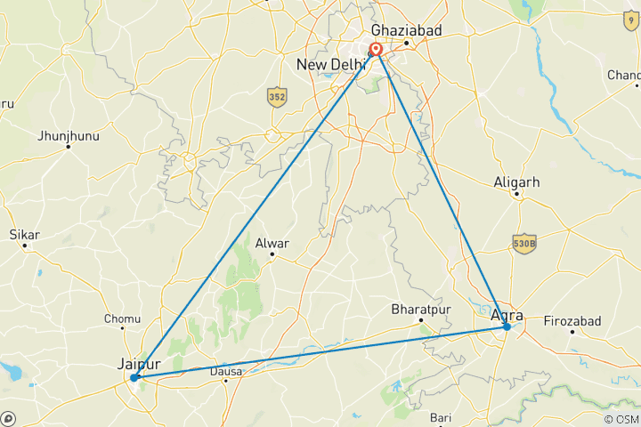 Kaart van Culturele Gouden Driehoek-tour door India - 6 dagen