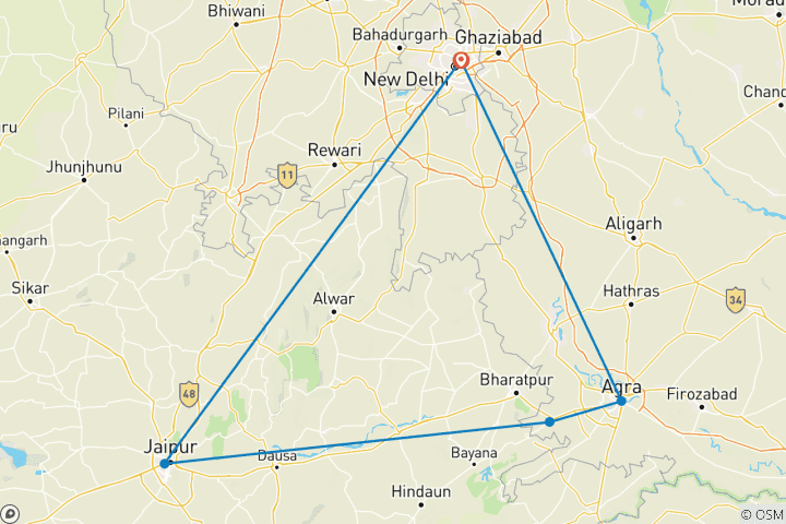 Map of Luxury Golden Triangle Tour of India