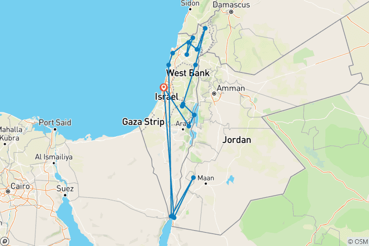 Mapa de Lo mejor de Israel + Petra - 9 días