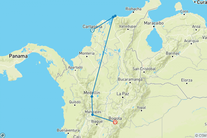 Mapa de Pase de viaje de Cartagena a Bogotá