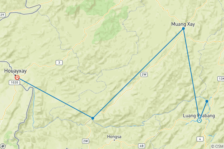 Mapa de Aventura en el triángulo de oro: de Laos a Tailandia en 6 días