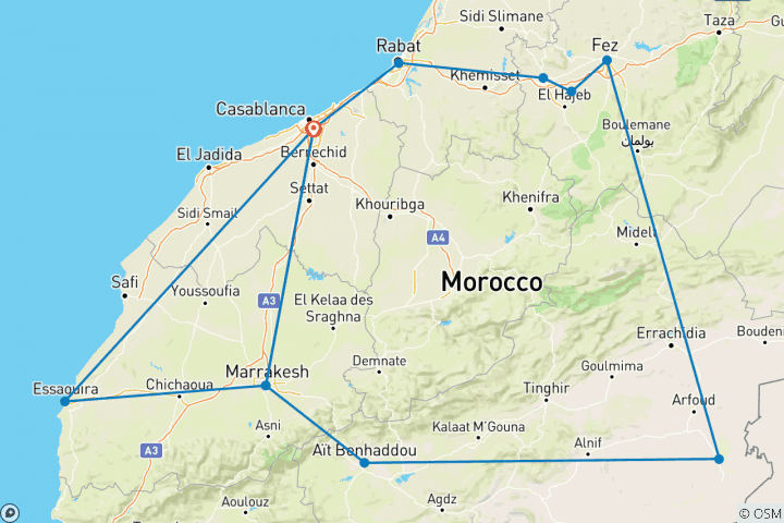 Carte du circuit De Casablanca à Essaouira - 13 jours