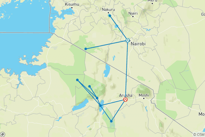 Map of Kenya & Tanzania Trails - 13 days