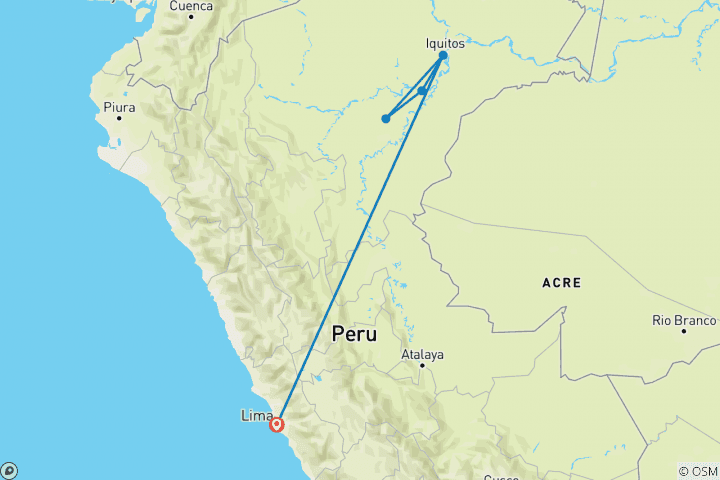 Carte du circuit Aventure en bateau sur l'Amazone en profondeur