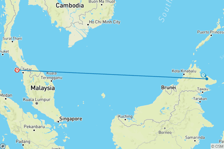 Karte von Borneo & die malaysische Halbinsel