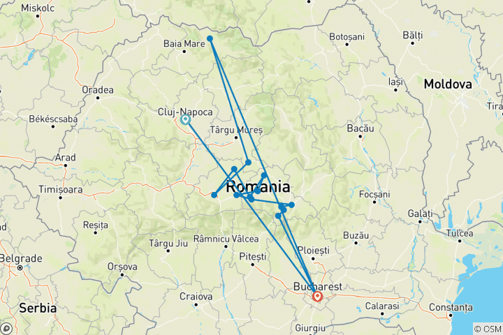 Map of Highlights of Romania